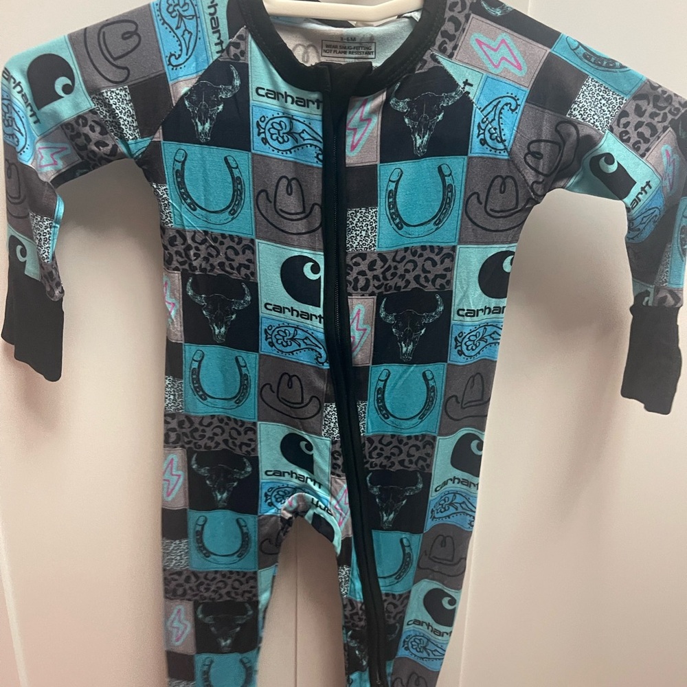 Carhartt Kids Teal and Gray Patterned Footie